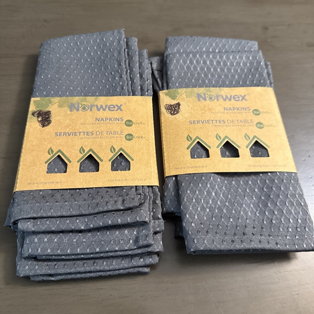 Norwex Counter Cloth Napkins 2  Set of 4 New In Package Gray 8 Total